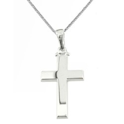 Λευκόχρυσος μασίφ βαπτιστικός σταυρός Κ14 με αλυσίδα